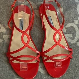AUTH PRADA RED PATENT LEATHER SANDALS
